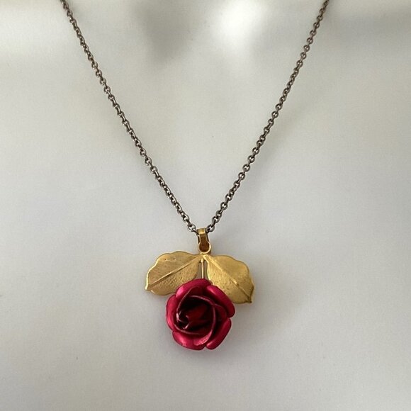 RED ROSE NECKLACE VINTAGE - Picture 1 of 8